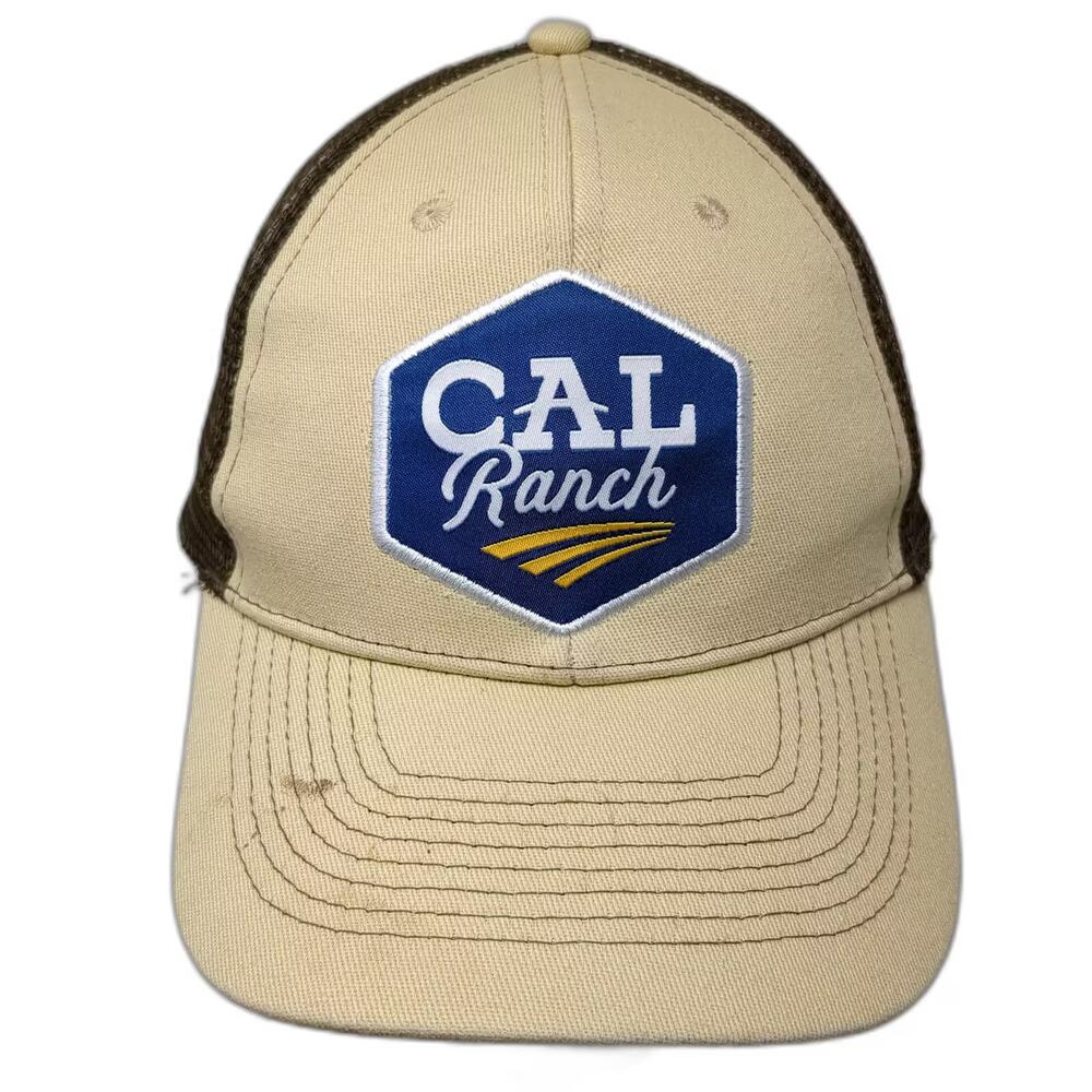 CAL Ranch Trucker Hat Beige Brown OS Mesh Snapback Patch Logo USA Tag Adjustable